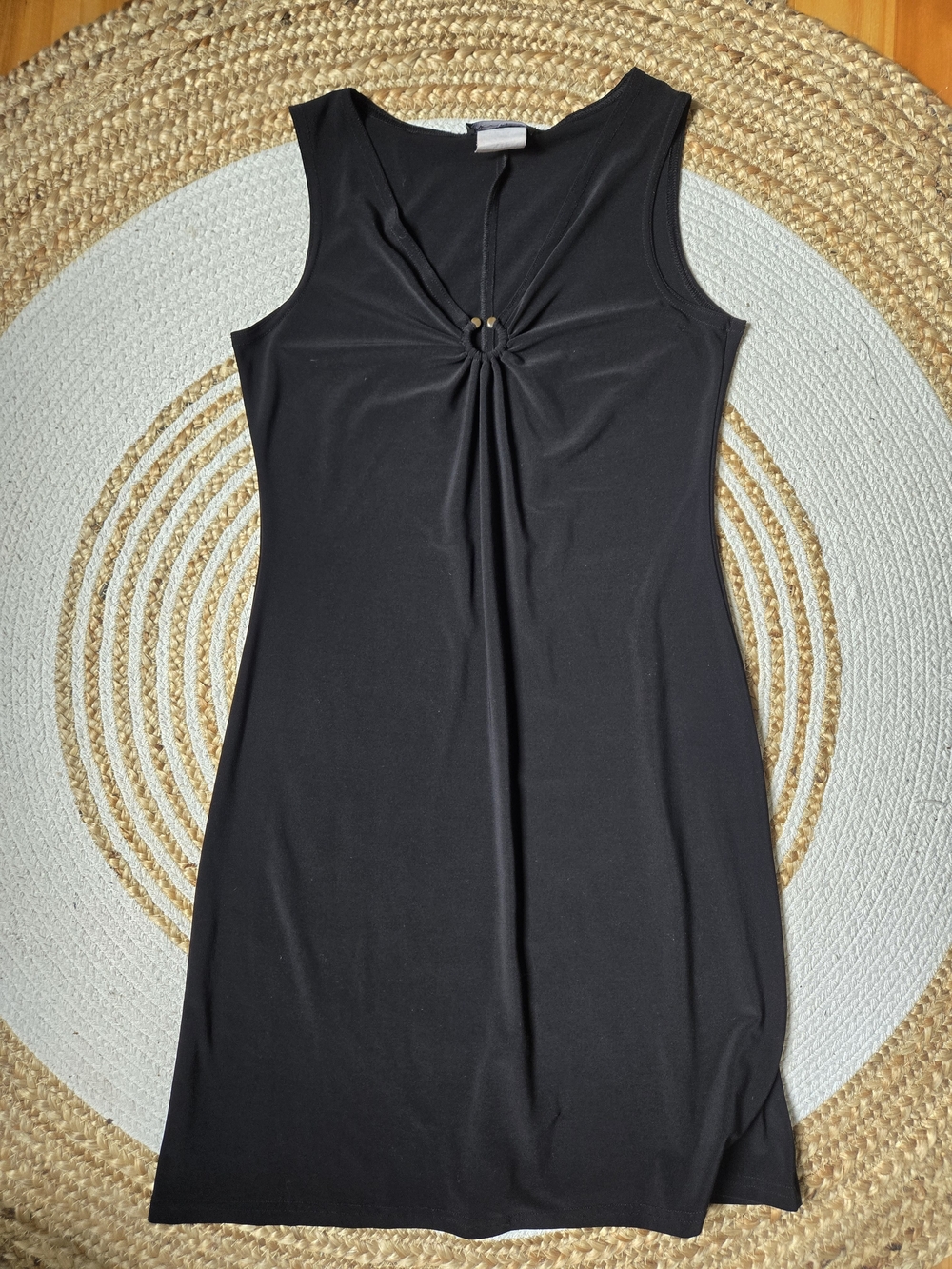 Vintage Y2k Black Sleeveless Mini Dress with Front Ring Detail Casual Summer